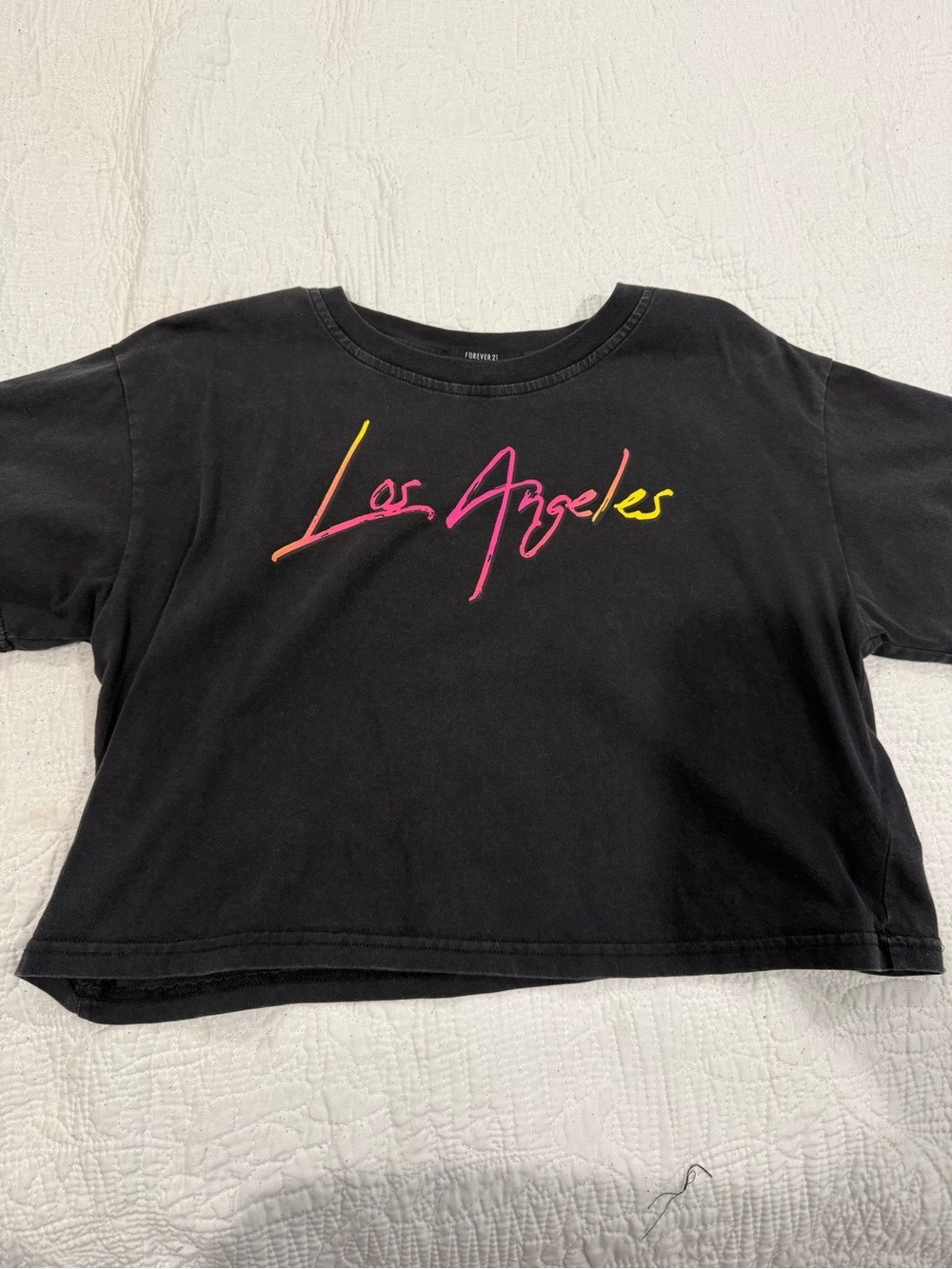 Forever 21 Black Crop Tee with Pink, Orange & Yellow Script
